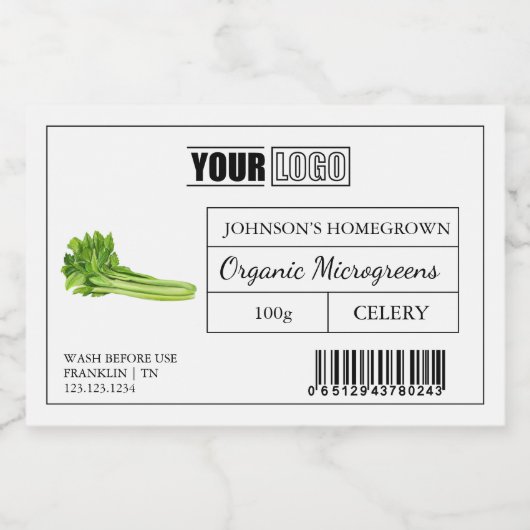 Aangepaste Logo & Barcode Selderij Microgreens Voedselcontainer Etiket (Enkel label)