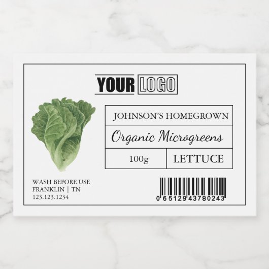 Aangepaste Logo & Barcode Sla Microgreens Voedselcontainer Etiket (Enkel label)