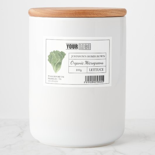 Aangepaste Logo & Barcode Sla Microgreens Voedselcontainer Etiket (Voorkant)