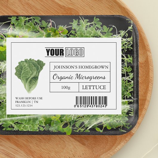 Aangepaste Logo & Barcode Sla Microgreens Voedselcontainer Etiket