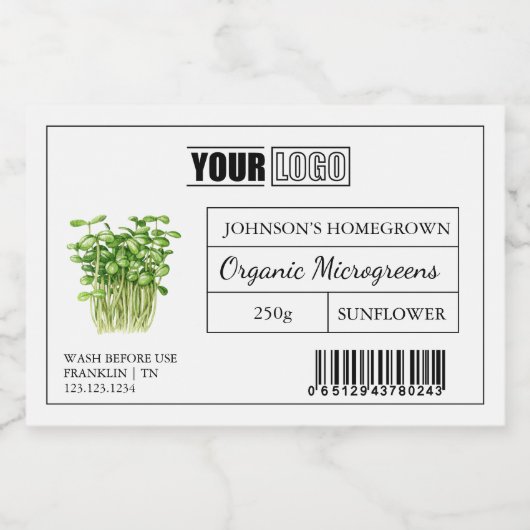 Aangepaste Logo & Barcode Verse Biologische Microg Voedselcontainer Etiket (Enkel label)
