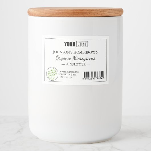 Aangepaste Logo & Barcode Verse Biologische Microg Voedselcontainer Etiket (Voorkant)