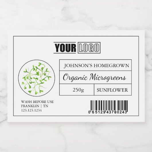 Aangepaste Logo & Barcode Verse Biologische Microg Voedselcontainer Etiket (Enkel label)