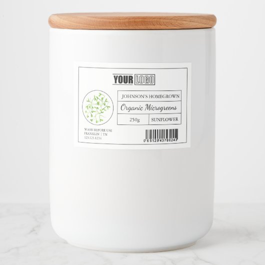 Aangepaste Logo & Barcode Verse Biologische Microg Voedselcontainer Etiket (Voorkant)