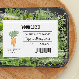 Aangepaste Logo & Barcode Wortel Microgreens Voedselcontainer Etiket