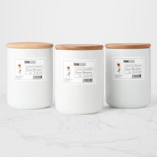 Aangepaste Logo & Barcode Zonnebloem Microgreens Voedselcontainer Etiket (Flessen)
