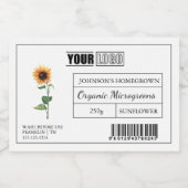 Aangepaste Logo & Barcode Zonnebloem Microgreens Voedselcontainer Etiket (Enkel label)