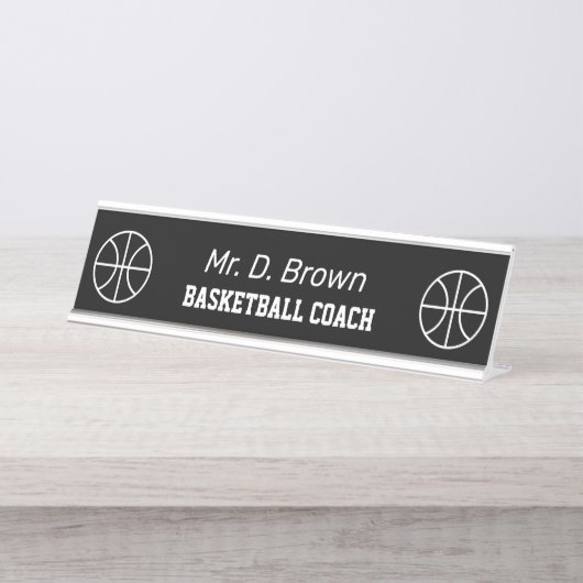 Aangepaste logo basketbaltrainer bureau naambordje (Voorkant)