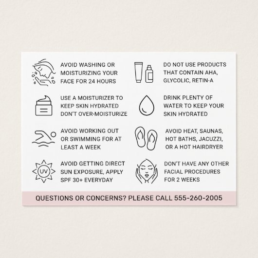 Aangepaste Logo BB Glow Aftercare Kaart (Achterkant)