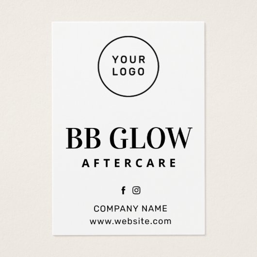 Aangepaste Logo BB Glow Aftercare Kaart (Voorkant)