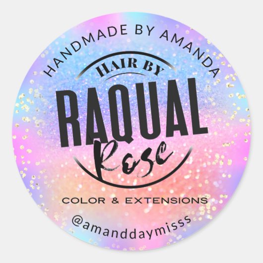 Aangepaste Logo bedrijfsnaam Holografen Glitter Ronde Sticker (Voorkant)