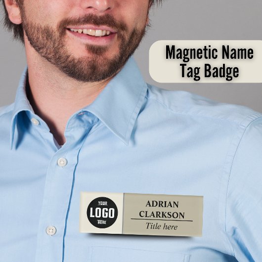 Aangepaste Logo Beige Magnetische Naam Tag Badge