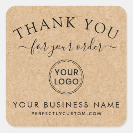 Aangepaste logo bestelling dank u Kraft papier loo Vierkante Sticker