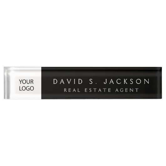 Aangepaste Logo Black Elegant Professional Naambordje (Voorkant)