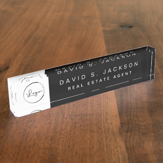 Aangepaste Logo Black Elegant Professional Naambordje (Zijkant)