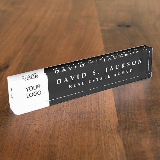 Aangepaste Logo Black Elegant Professional Naambordje (Zijkant)