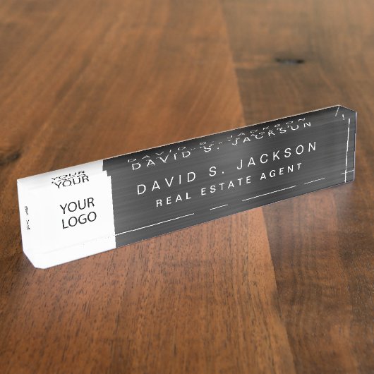 Aangepaste Logo Black Metallic Professional Naambordje (Zijkant)