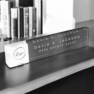 Aangepaste Logo Black Metallic Professional Naambordje