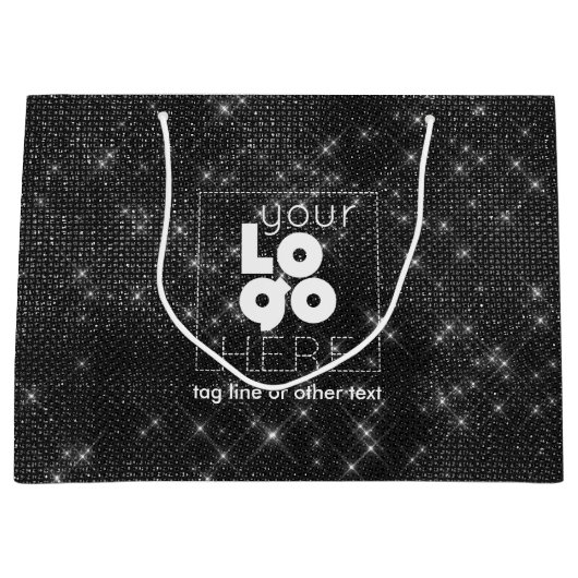 Aangepaste Logo Black Sparkle XL Papieren boodscha Groot Cadeauzakje (Voorkant)