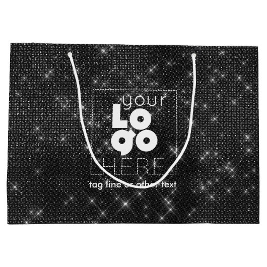 Aangepaste Logo Black Sparkle XL Papieren boodscha Groot Cadeauzakje (Achterkant)