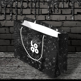 Aangepaste Logo Black Sparkle XL Papieren boodscha Groot Cadeauzakje