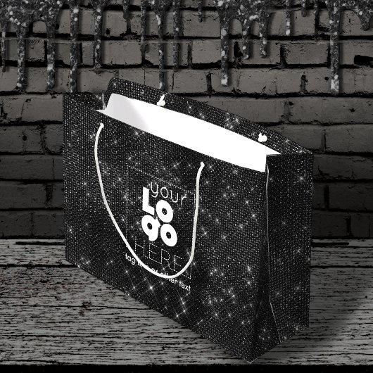 Aangepaste Logo Black Sparkle XL Papieren boodscha Groot Cadeauzakje