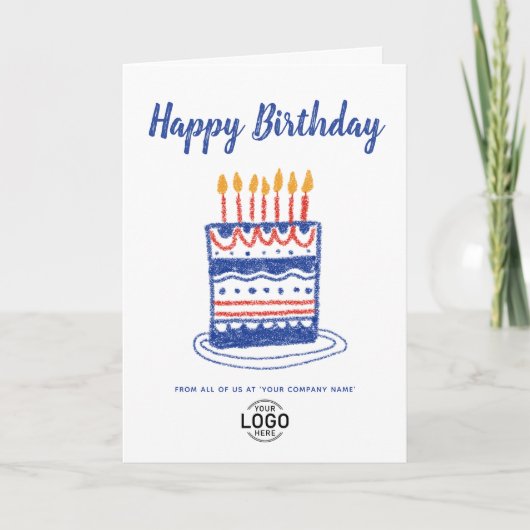 Aangepaste Logo Blauw Rode Hand getrokken Cake Ver Kaart (Voorkant)