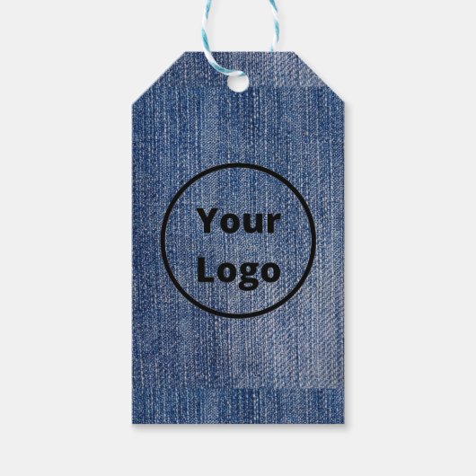 Aangepaste logo blauwe denim afdrukken cadeaulabel (Voorkant)