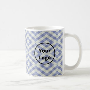 Aangepaste logo blauwe en witte geometrische afdru koffiemok
