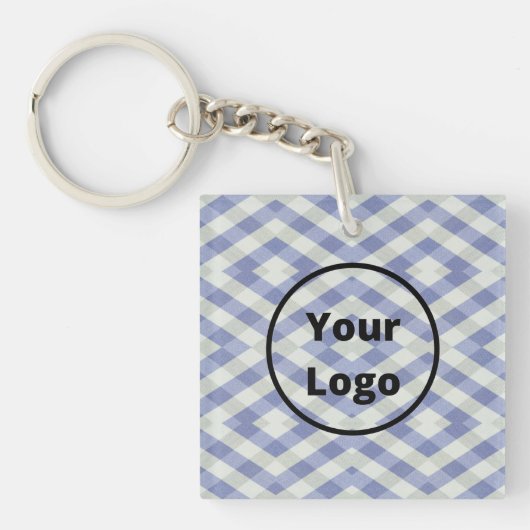 Aangepaste logo blauwe en witte geometrische afdru sleutelhanger (voorkant)