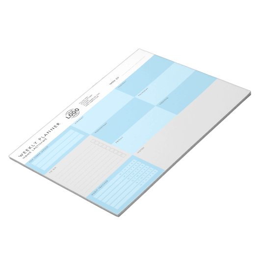 Aangepaste Logo blauwe grijs eenvoudige, niet-geda Notitieblok (Schuin)