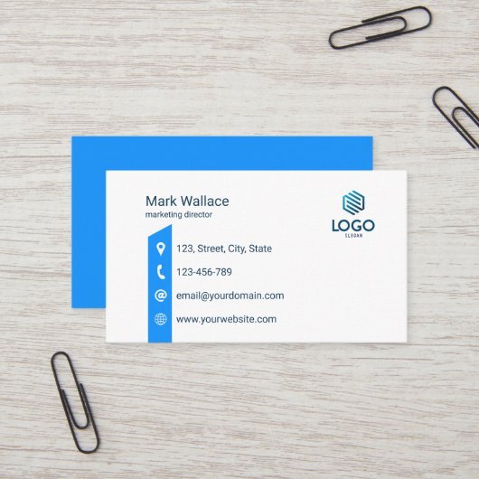 Aangepaste Logo blauwe minimale bedrijfstechnologi Visitekaartje (Voorkant / Achterkant in situ)