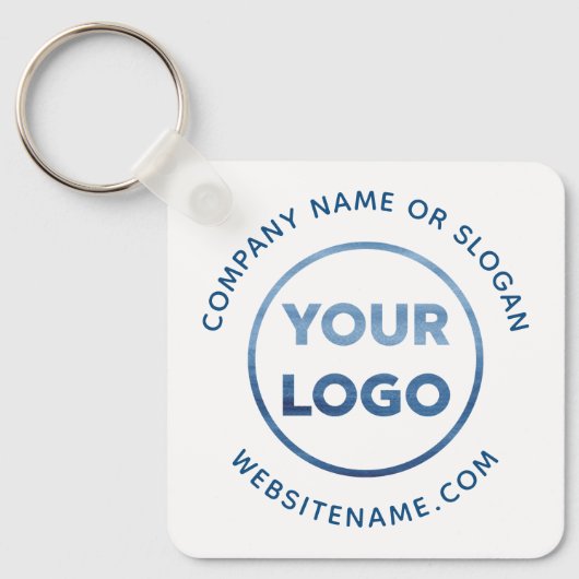 Aangepaste Logo Blauwe tekst op witte bedrijfssoft Sleutelhanger (Voorkant)