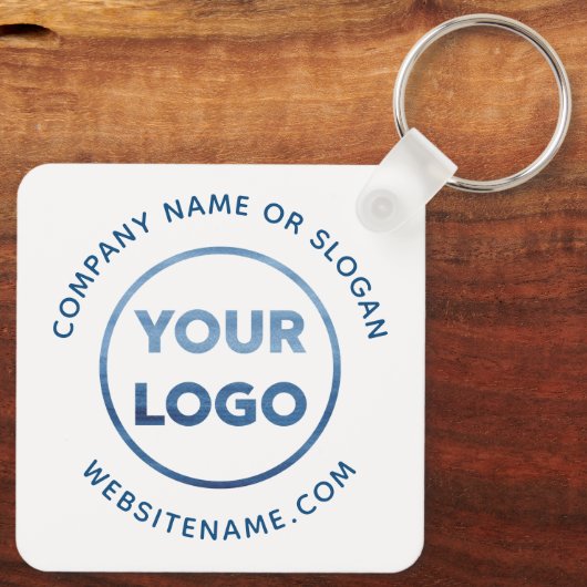 Aangepaste Logo Blauwe tekst op witte bedrijfssoft Sleutelhanger (Achterkant)