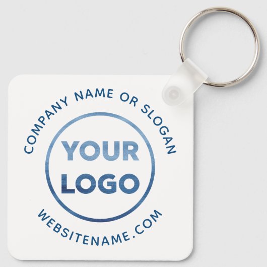 Aangepaste Logo Blauwe tekst op witte bedrijfssoft Sleutelhanger (Achterkant)