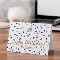 Aangepaste Logo Blue Gold Confetti Happy Birthday