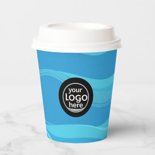 Aangepaste Logo Blue Waves Papier Cup 8oz Papieren Bekers (Voorkant)