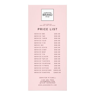 Aangepaste logo blush prijs service lijst reclamekaart