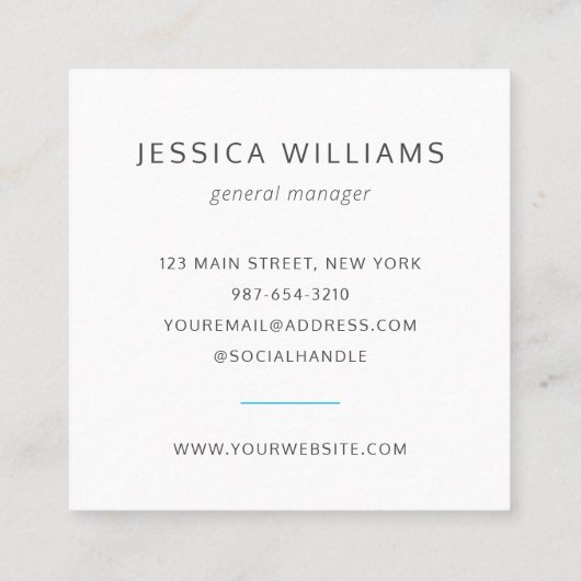 Aangepaste Logo Bold minimalistisch bedrijfsblauw Vierkante Visitekaartje (Achterkant)