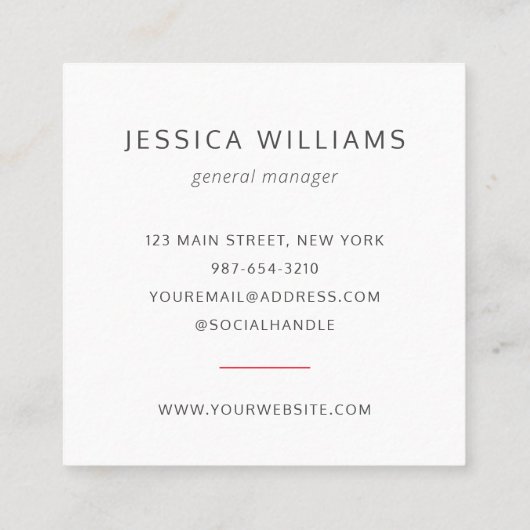 Aangepaste Logo Bold minimalistisch bedrijfsrood Vierkante Visitekaartje (Achterkant)