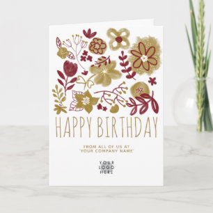 Aangepaste Logo Bourgogne Gold Flowers Happy Birth Kaart