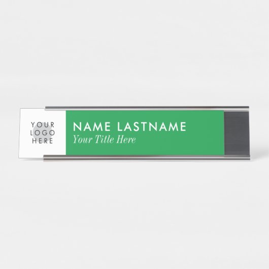 Aangepaste Logo Bright Kelly Green White Minimalis Bureau Naambordje (Voorkant)