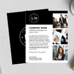 Aangepaste Logo Business Flyer<br><div class="desc">Maak een blijvende indruk met deze moderne gepersonaliseerde zakelijke flyer, ontworpen in een verfijnde zwart-wit. Met ruimte voor uw aangepaste logo, drie foto's en gepersonaliseerde tekst, is deze flyer ideaal om de unieke identiteit van uw merk te laten zien. Of het nu gaat om het promoten van diensten, producten of...</div>