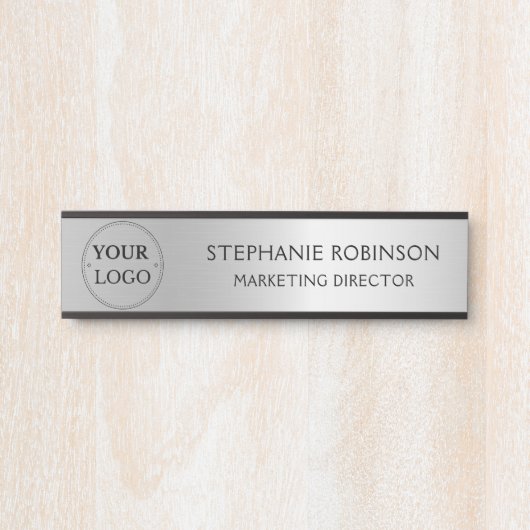 Aangepaste Logo Business Professional Faux Silver Deurbordje (Voorkant)