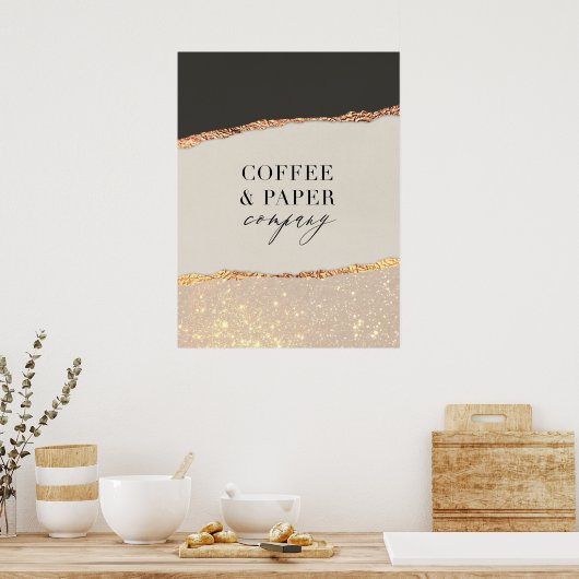 Aangepaste Logo Business Sign Black Cream Gold Gli Poster (Keuken)