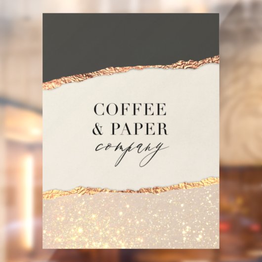 Aangepaste Logo Business Sign Black Cream Gold Gli Raamsticker (Vel 2)