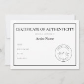 Aangepaste Logo Certificaat van Echtheid voor Kuns Feestdagenkaart (Voorkant)