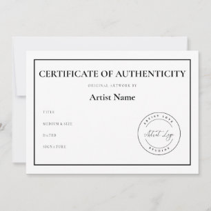 Aangepaste Logo Certificaat van Echtheid voor Kuns Feestdagenkaart