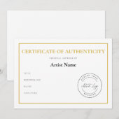 Aangepaste Logo Certificaat van Echtheid voor Kuns Feestdagenkaart (Voorkant / Achterkant)