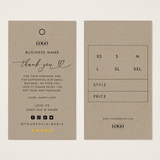 Aangepaste Logo Dank u Business Clothing Hang Labe Visitekaartje (Voorkant /achterkant)